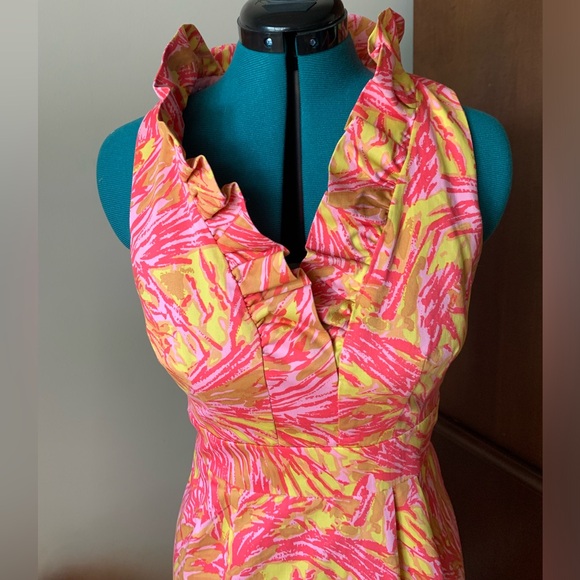 Just Taylor Dress Pink and Yellow v-neck ruffle - Picture 8 of 12